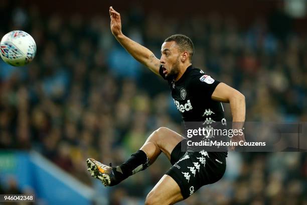 Kemar Roofe of Leeds United during the Sky Bet Championship match between Aston Villa and Leeds United at Villa Park on April 13, 2018 in Birmingham,...