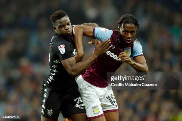 Ronaldo Vieira of Leeds United competes with Josh Onomah of Aston Villa during the Sky Bet Championship match between Aston Villa and Leeds United at...