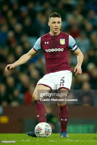 James Chester of Aston Villa during the Sky Bet Championship match between Aston Villa and Leeds United at Villa Park on April 13, 2018 in...