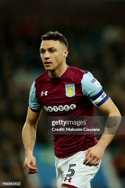 James Chester of Aston Villa during the Sky Bet Championship match between Aston Villa and Leeds United at Villa Park on April 13, 2018 in...