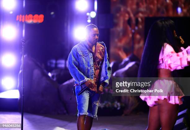 Kendrick Lamar and SZA perform onstage during the 2018 Coachella Valley Music And Arts Festival at the Empire Polo Field on April 13, 2018 in Indio,...