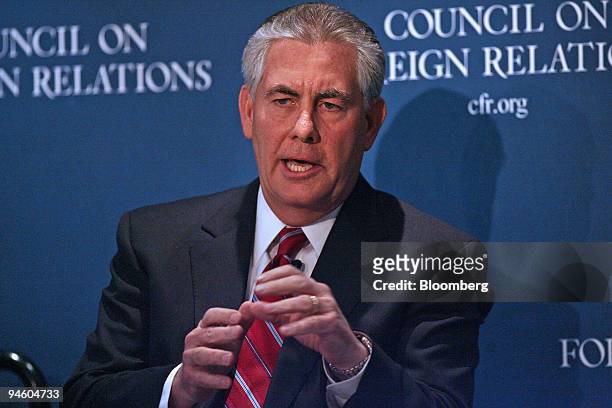 Rex Tillerson, chief executive officer of Exxon Mobile Corp,. Speaks at the Council on Foreign Relations on Friday, March 9 in New York.