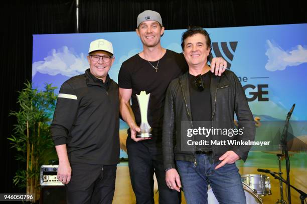 Jimmy Harnen, Brett Young, New Male Vocalist of the Year winner and Scott Borchetta attend the 53rd Academy of Country Music Awards Cumulus/Westwood...