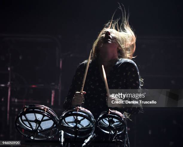 Percussionist and bass guitarist Este Haim of the musical group Haim performs in the newly renovated Pearl Concert Theater at Palms Casino Resort on...