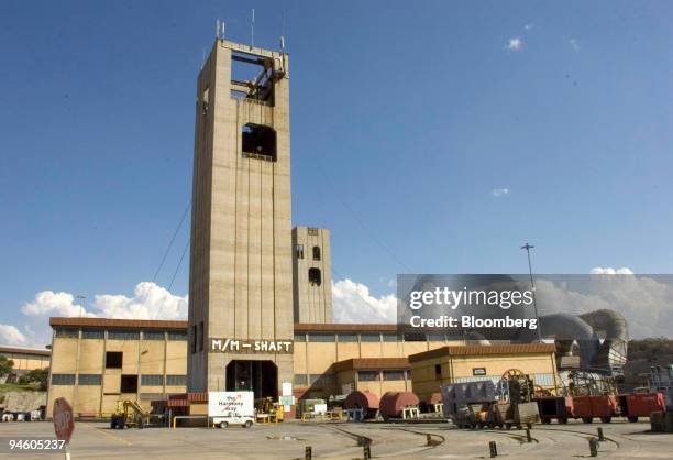 Two shaft towers stand at Elandsrand mine in Carltonville, South Africa, on Thursday, Oct. 4, 2007. Harmony Gold Mining Co., Africa's third-largest...