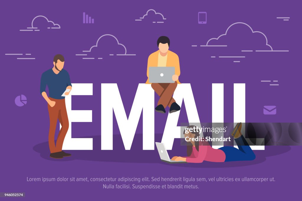 Email Concept Vector Illustration Business People Using Devices For ...