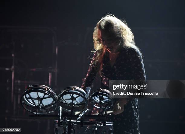 Percussionist and bass guitarist Este Haim of the musical group Haim performs in the newly renovated Pearl Concert Theater at Palms Casino Resort on...