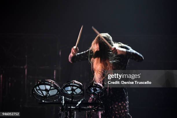 Percussionist and bass guitarist Este Haim of the musical group Haim performs in the newly renovated Pearl Concert Theater at Palms Casino Resort on...