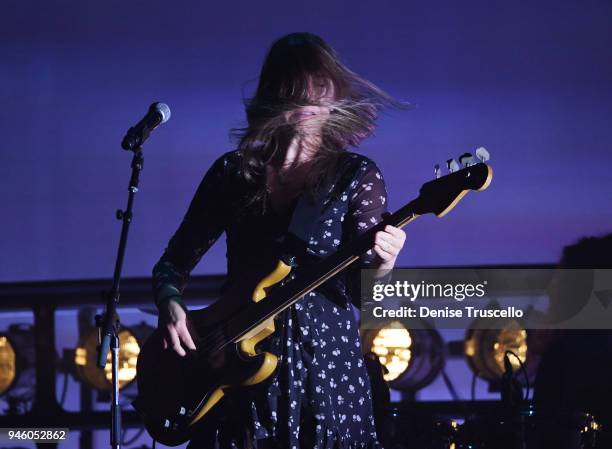 Bass guitarist Este Haim of the musical group Haim performs in the newly renovated Pearl Concert Theater at Palms Casino Resort on April 13, 2018 in...