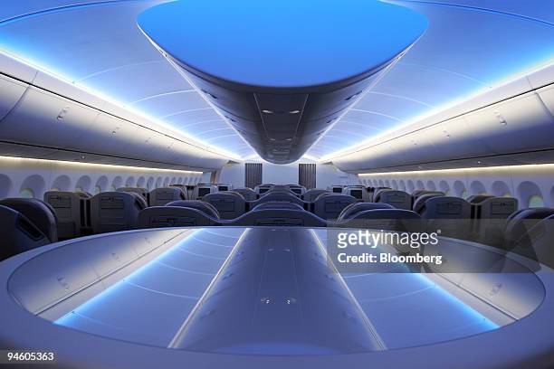 Interior of the business class section of the life-size display of the new Boeing 747-8 Intercontinental in Renton, Washington, Thursday, Jan. 18,...