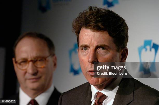 Robert E. Diamond Jr., right, president of Barclays Plc, speaks as Bruce Ratner, president and chief executive officer of Forest Ratner Companies and...