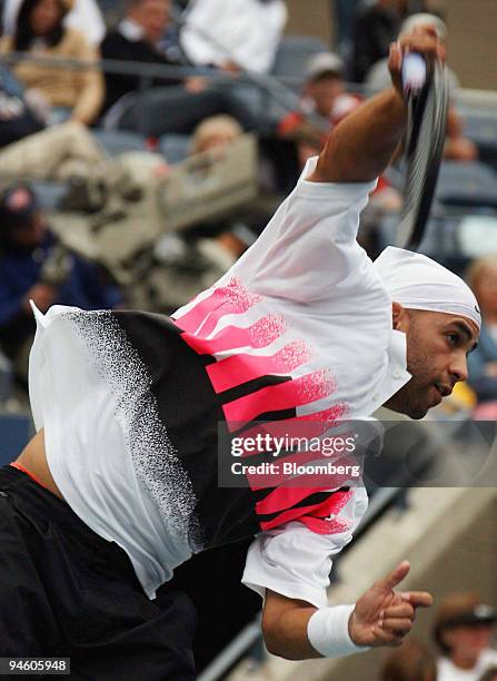 James Blake of the United States serves to Teimuraz Gabashvilli of Russia during their match at the US Open in New York, Friday September 1, 2006 at...