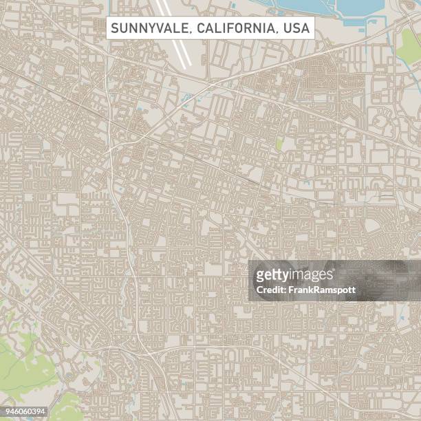 stockillustraties, clipart, cartoons en iconen met sunnyvale californië vs straat kaart - birthplace of silicon valley