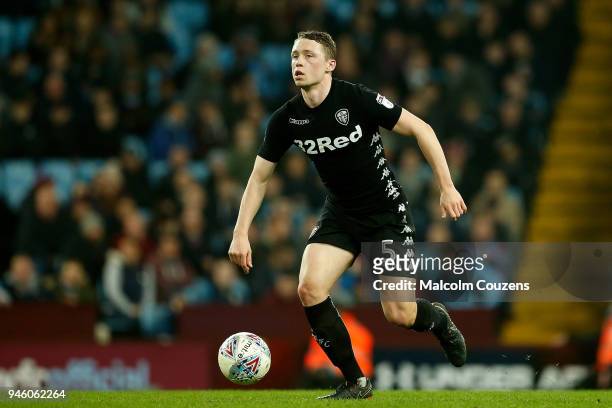 Matthew Pennington of Leeds United during the Sky Bet Championship match between Aston Villa and Leeds United at Villa Park on April 13, 2018 in...