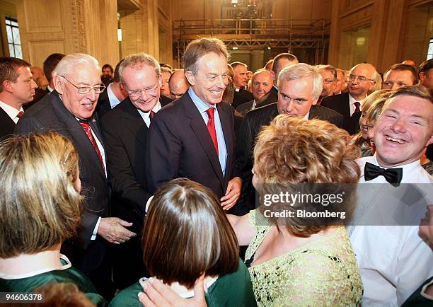 Northern Ireland First Minister Ian Paisley, left, Martin McGuinness, deputy first minister, U.K. Prime Minister, Tony Blair and Irish Prime Minister...