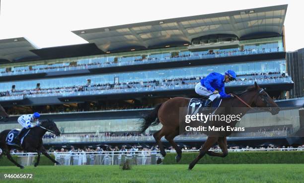 Glyn Schofield on Alizee wins race 9 The Coolmore Lagacy Stakes during day two of The Championships as part of Sydney Racing at Royal Randwick...