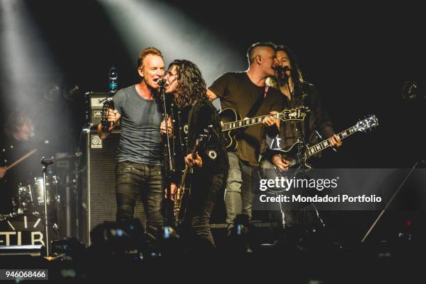 British singer Sting performs with his son Joe Sumner and the american band The Last Bandoleros at Fabrique. Milan , March 23, 2017