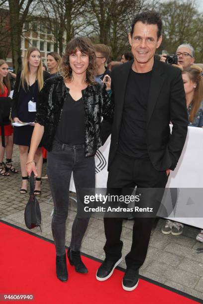 Tom Tykwer and Marie Steinmann arrive at the 54th Grimme Award on April 13, 2018 in Marl, Germany.