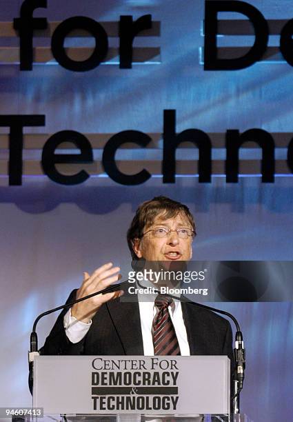 Microsoft Corp. Chairman Bill Gates speaks at the Center For Democracy and Technology's 2007 Gala Dinner in Washington, D.C. On Wednesday, March 7,...