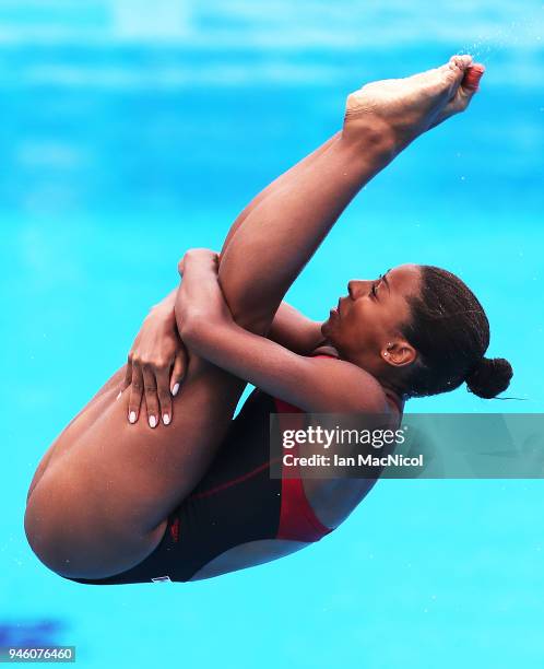 Jennifer Abel of Canada competes in the Women's 3m Springboard Preliminary round during Diving on day 10 of the Gold Coast 2018 Commonwealth Games at...