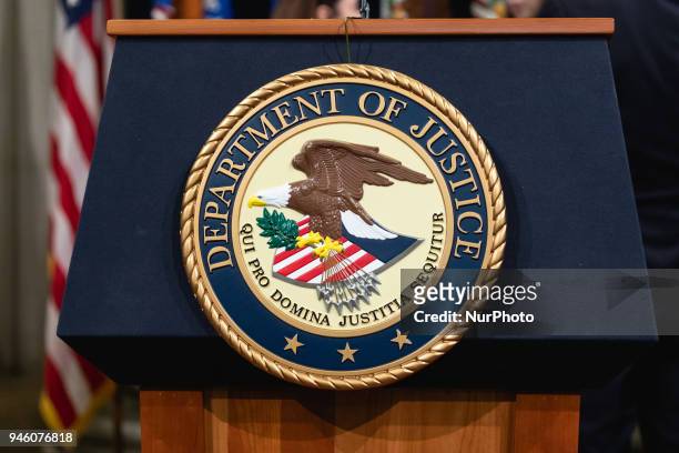 The Department of Justice seal, in Washington, D.C. On Thursday, April 12, 2018.