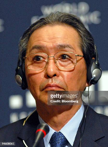 Matsushita Electric Industrial Co. President Kunio Nakamura "Kirk" speaks during the opening press conference of the World Economic Forum in Tokyo,...