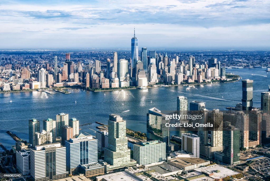 Flygfoto över Manhattan från Jersry City. New York. USA