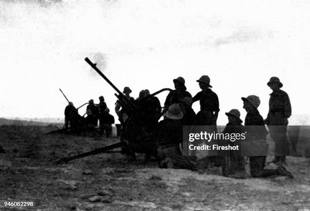 Second World War North African Campaign 1940 Italian artillery in the libyan desert.
