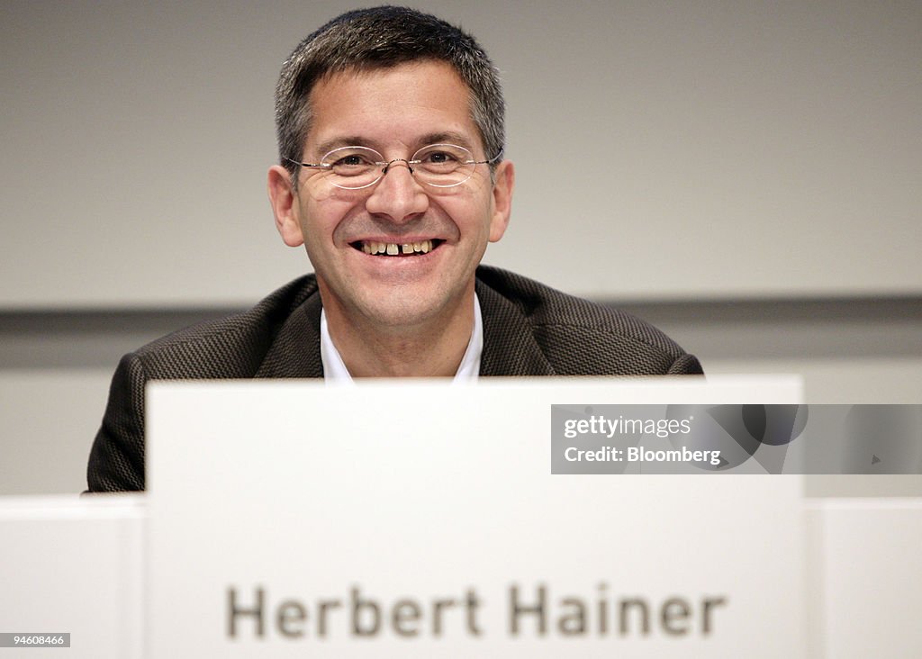 Adidas AG Chief Executive Officer Herbert Hainer speaks to t