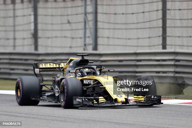 Nico Hulkenberg of Germany driving the Renault Sport Formula One Team RS18 on track during final practice for the Formula One Grand Prix of China at...