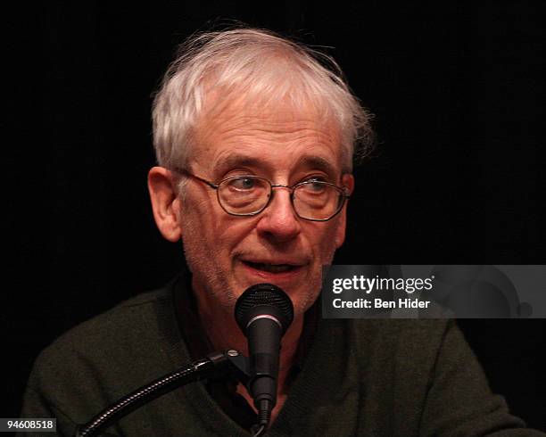 Actor Austin Pendleton speaks at the special performance of the longest running "Our Town" at the Barrow Street Theatre on December 16, 2009 in New...