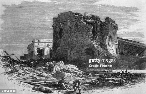 War of the Triple Alliance, the Paraguayan war in 1865-1870. The ruins of the fort Paysandu after the Brazilian artillery bombardment.