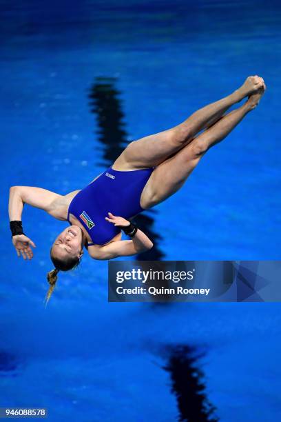 Julia Vincent of South Africa competes in the Women's 3m Springboard Diving Final on day 10 of the Gold Coast 2018 Commonwealth Games at Optus...