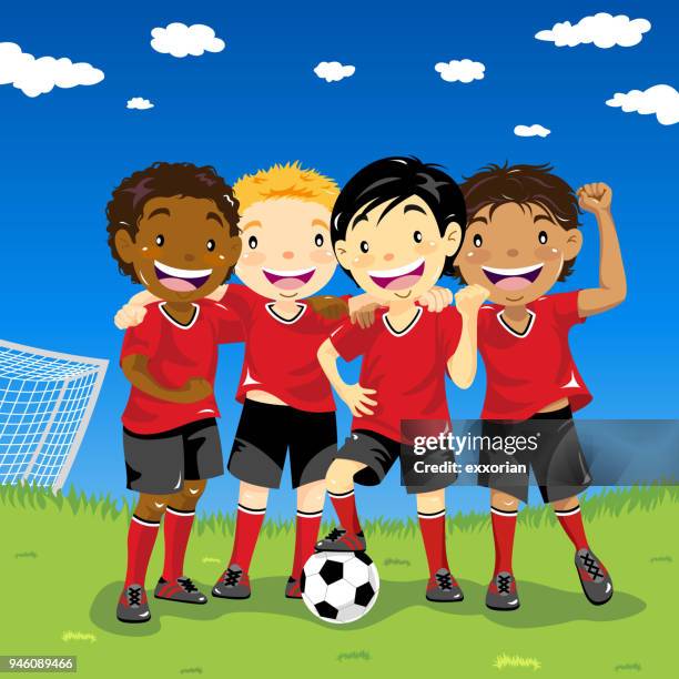 ilustrações, clipart, desenhos animados e ícones de time de futebol - teenage boys