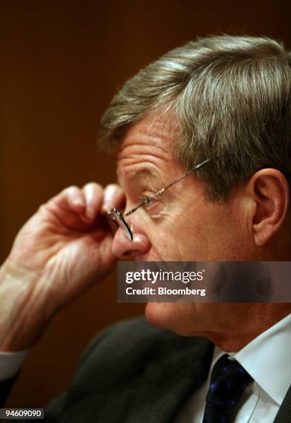 Senator Max Baucus, questions the Internal Revenue Service Commissioner Mark Everson, during a Senate Finance hearing on corporate tax issues,...