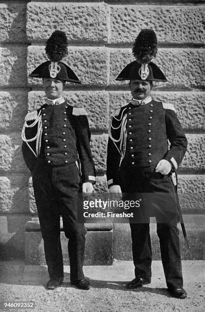 Historical Geography. 1900. Italy. The Carabinieri police are easily recognized by their gorgeous uniform of black, red, and gold, and their...