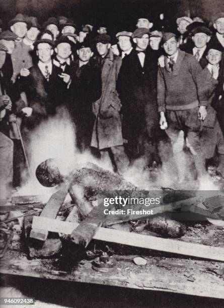 Photograph showing the body of Will Brown after being burned by a white crowd. The Omaha Race Riot occurred in Omaha, Nebraska, on September 28 29,...