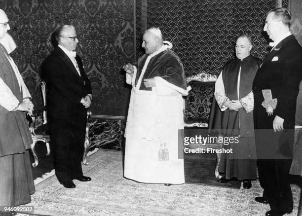 Rome May 7, 1959 Audience of Pope John XXIII at the Vatican with the President of the Italian Republic Giovanni Gronchi and the Minister Pella. Pope...