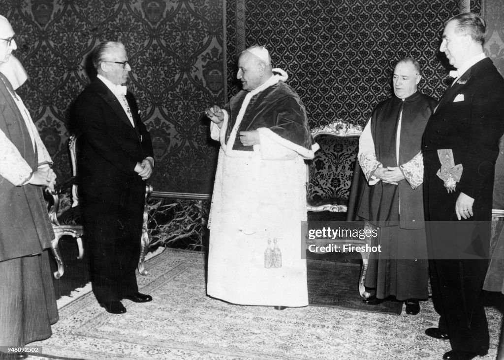 Rome May 7, 1959 Audience of Pope John XXIII at the Vatican with the President of the Italian Republic Giovanni Gronchi and the Minister Pella