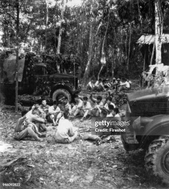 Battle of Dien Bien Phu-1954 Dien Bien Phu, Vietminh cadres and soldiers of military truck group meet one another to learn from experiences before...