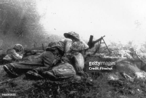 Battle of Dien Bien Phu-1954 Vietminh soldiers forming many ambushing troops to snipe the enemies.