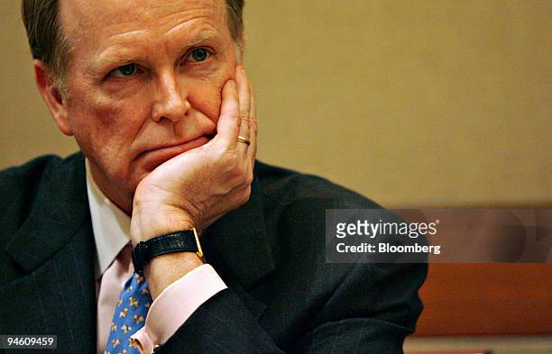 Charles Plosser, president of the Federal Reserve Bank of Philadephia, listens to a question during a news conference following a New York...
