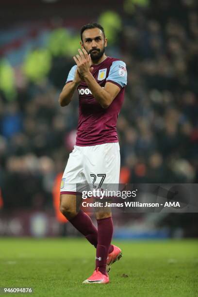 Ahmed Elmohamady of Aston Villa during the Sky Bet Championship match between Aston Villa and Leeds United at Villa Park on April 13, 2018 in...