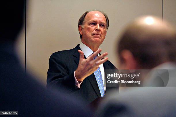 Charles Plosser, president of the Federal Reserve Bank of Philadephia, speaks during a New York Association for Business Economics luncheon Tuesday,...