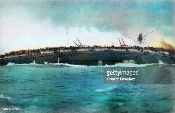 The Blucher going to her home. The pride of German Navy at moment of capsizing, in the very instant when hundreds of human souls are passing into the...