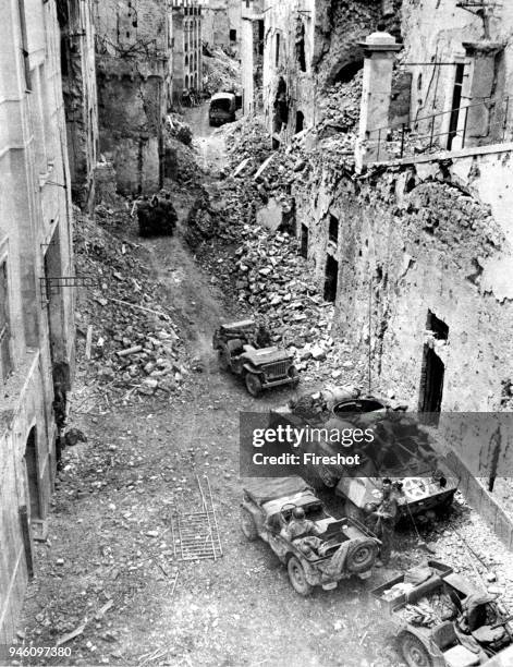 Second World War-Italy 1944 5th Armored Army through the city of Gaeta Lazio destroyed by German mines May 19, 1944.