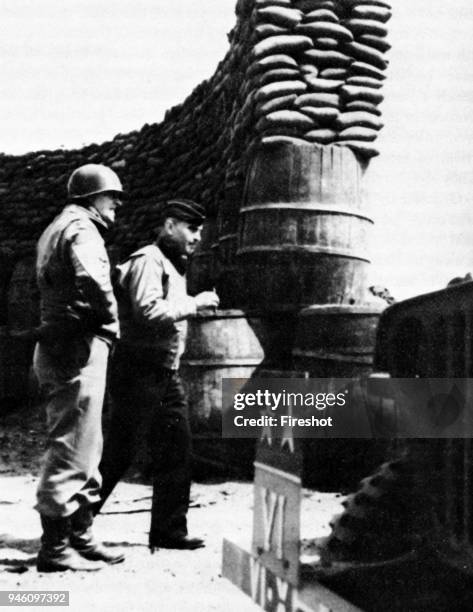 Second World War-Italy 1944. Air raid at Monte Cassino in February 1944. Anzio: General Ira Clarence Eaker with general Lucian King Truscott, Jr. At...