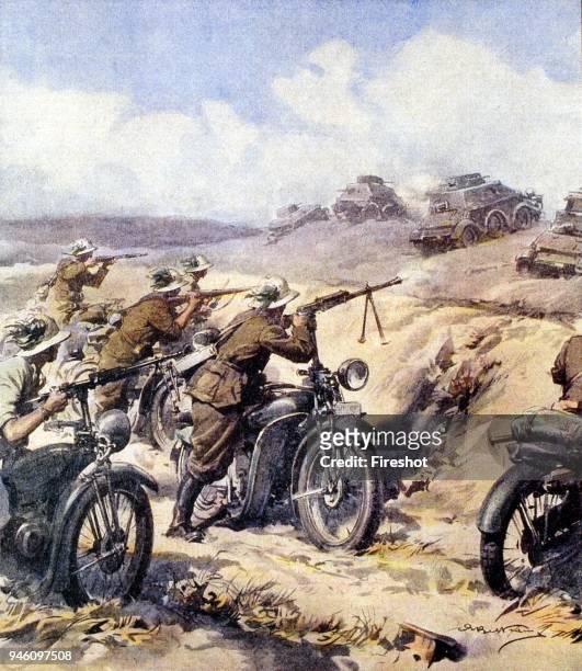 Campaign in North Africa-'A clash between Bersaglieri and British armored elements in Cyrenaica' from La Domenica del Corriere del 28 July 1940,...