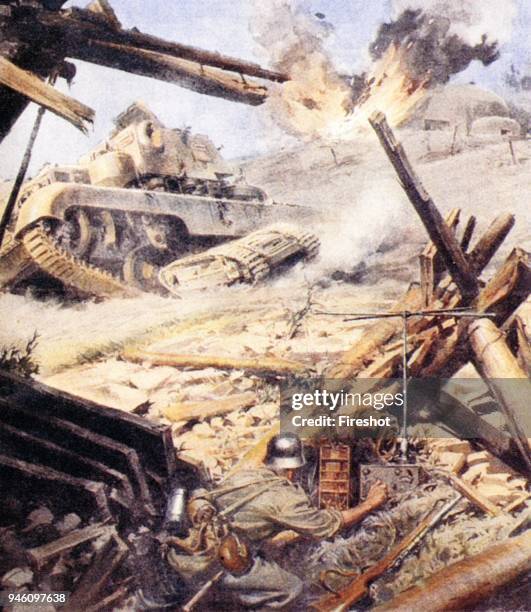 Second World War-Italian Campaign Anzio and Nettuno-1944 The Battle for Anzio and Nettuno on an illustration of the newspaper La Domenica del...