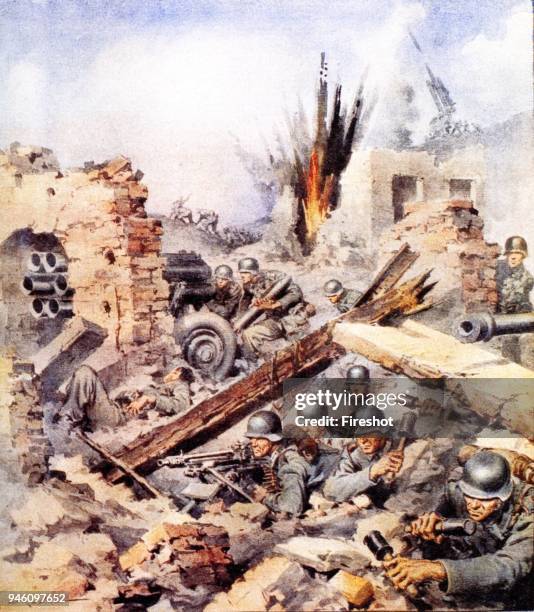 Second World War-Italian Campaign Montecassino-1944 The Battle for Cassino on an illustration of the newspaper La Domenica del Corriere April 2,...